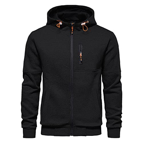CTU Sudaderas con capucha y cremallera para hombre, sudaderas de forro polar con manga larga para hombre S-3XL, Negro, XL