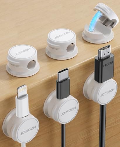 JOYROOM 6 PCS Organizador Cables Clip de Cable Magnético Cable Management para Escritorio, Mesitas de Noche, Cables de Carga, HDMI, USB, Cable de Audio, Blanco