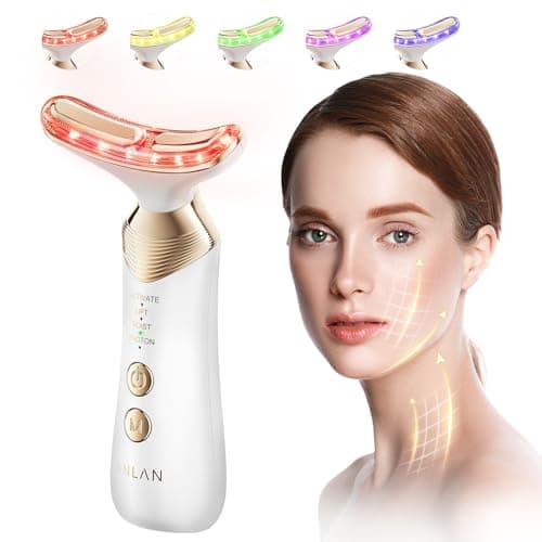 ANLAN 24K Oro Masajeador Facial Cara Antiarrugas, EMS Masajeador Facial Electrico con 4 Modos 5 Colores LED, Masaje Facial con Calor 42±3°C, Lifting Reafirmante para Reafirmar Cuello Papada (Oro)