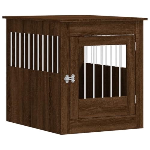vidaXL Jaula para Perros, Perrera con Ventilación Cerradura, Caseta Refugio para Mascotas, Mesita Auxiliar, Madera de Ingeniería Roble Marrón