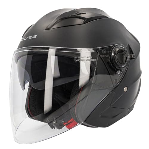 Casco Moto Jet Curve Mercury Negro Mate, Material ABS, Visor Solar Ahumado, Cierre micrométrico, Adultos, Hombre y Mujer, ECE 22.06 (XS)