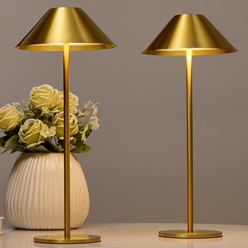 Bojim 2 Piezas Lamparas de Mesita de Noche Sin Cables LED Recargable Exterior Diseño Elegante, Lámpara Luz Tactil Table de Bateria Candeeiro Lamps para Exterior Portatil Interior IP54 Metal Dorado