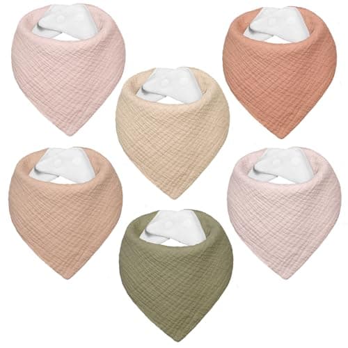 IKWOLETI Baberos Bebe Recien Nacido, Bavoirs Bebe Triangulares de Muselina, Baberos Bandana para Bebe Unisex, Altamente Absorbentes, Transpirables y Ajustables, 6 Piezas