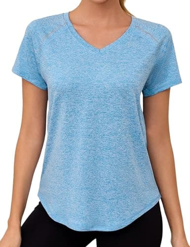 Gyabnw Camiseta Deportiva Mujer de Manga Corta Camisetas de Cuello en V Mujer Ropa Deporte Secado Rápido Yoga Fitness Running Top Entrenamiento Atlético
