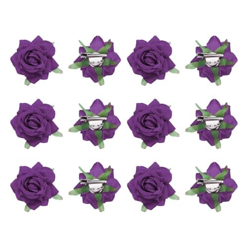 QUARKZMAN 12 Piezas de Clips de Pelo de Flores de Rosa de 3 Pulgadas Broche de Flores para Mujeres Accesorios para el Pelo Morado Oscuro