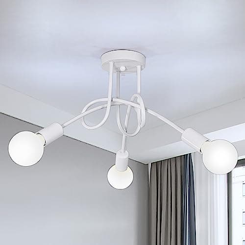 Toolight Lámpara de Techo Vintage, Plafón Industrial Techo de 3-Luz, E27 Retro Lámparas de Araña para Dormitorio Sala de Estar Comedor Pasillo, Blanco, Ø40cm (bombillas no incluidas)