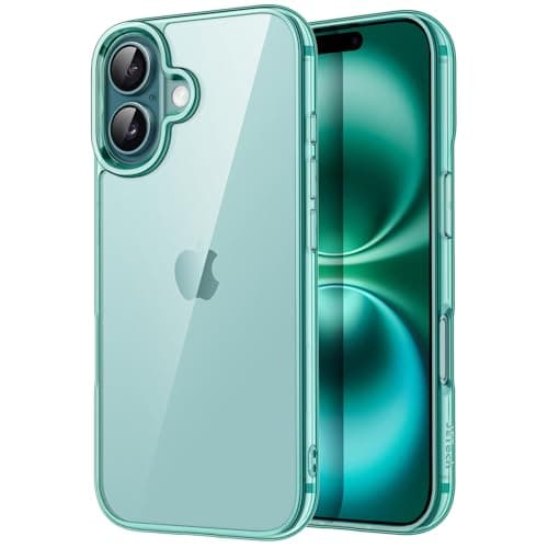 JETech Funda Solo para iPhone 16 Plus 6,7 Pulgadas, Carcasa Anti-Amarillo Antigolpes, Anti-Arañazos Respaldo Transparente (Azul Verde)