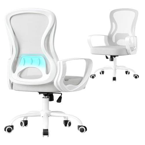 SONGMICS Silla de Oficina Ergonómica, Silla de Escritorio Giratoria de Malla con Soporte Lumbar, Reposabrazos, para Estudio y Dormitorio, Gris Paloma y Blanco Nube OBN043GD02