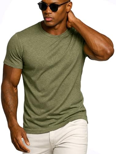 Leif Nelson Camiseta para Hombre con Cuello Redondo LN-6353 Lavado Verde Small