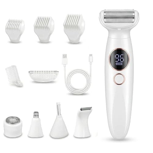 Carehabi Afeitadora Eléctrica Mujer 5 en 1 & Depiladora Zona Íntima - Rasuradora Femenina Impermeable IPX7 para Bikini (Ingles), Cara, Cejas y Cuerpo - Máquina de Afeitar Inalámbrica con Carga USB