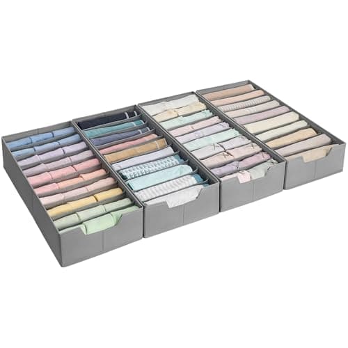 SONGMICS Juego de 4 Organizadores para Cajones de Ropa Interior, para Cómodas PAX de IKEA, Con Divisores, Plegables, Armario, 50 x 22 x 10 cm, para Calcetines, Gris Paloma RUS015G01