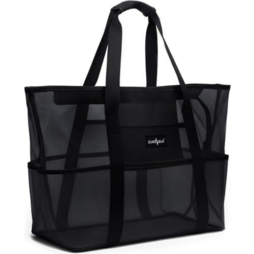 ZUXNZUX Bolsa Playa Grande XXL Familiar, Bolsa Cremallera Playa Malla, Lavable Resistente a La Arena Plegable ​Transpirable Juguetes Viaje