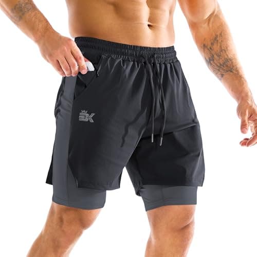 ZENWILL DualArmor Pantalones Cortos Hombre Running Cremallera 2 en 1 Pantalón Corto Deporte Hombre Gym Secado Rápido(Negro,S)