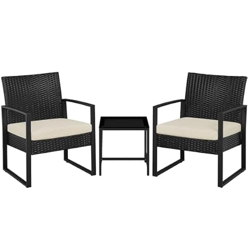 Yaheetech Juego de Sillas y Mesa Exterior Conjunto de Muebles Exterior Terraza Juego de Silla de Ratán para Jardín Balcón con Cojines Impermeable Begei