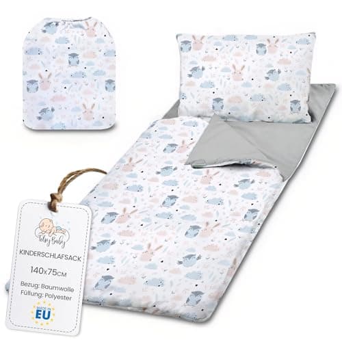 Totsy Baby Saco de Dormir Infantil con Almohada y Cremallera para bebés de 3 a 7 años - 75x140 cm Saco de Dormir para Interiores de para guardería jardín de Infancia Oeko-Tex 75 x 140 Búhos
