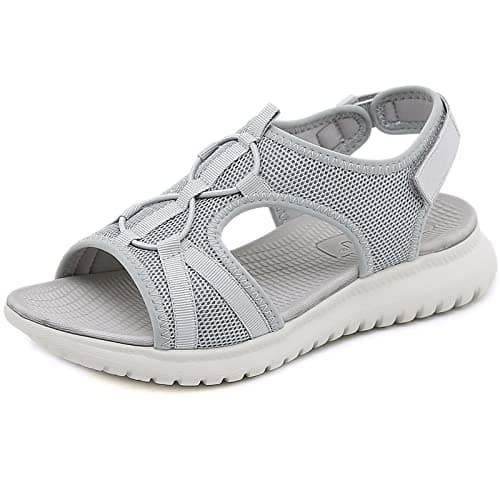 Acfoda Sandalias Mujer Verano Casual Sandalias de Playa Planas Cómodas Ortopedicas Zapatos Gris 38