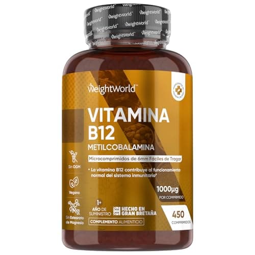 Vitamina B12 Vegana 1000 mcg - 450 Micro Comprimidos de Metilcobalamina B12 para Más de 1 Año de Suministro - Sin OGM y Sin Lactosa