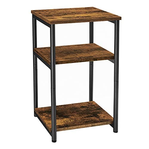 VASAGLE Mesa de Sofá, Mesa Auxiliar de 3 Niveles, Mesita de Noche con Marco de Acero, para Salón, Dormitorio, Estudio, Marrón Rústico y Negro Tinta LET273B01