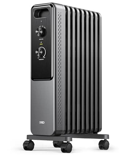 Dreo Radiador de aceite con 9 aletas 2000W, calefactor eléctrico silencioso para dormitorio, termostato ajustable, protección contra sobrecalentamiento y vuelco, seguridad infantil, bajo consumo