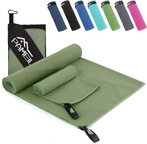Pameil Toalla Gimnasio Juego de 2 (Toalla Microfibra 160x80 cm + Toalla Pequeña 80x40 cm), Compactas y de Secado Rápido-Toallas Gimnasio Deportes y Fitness (Verde Militar)