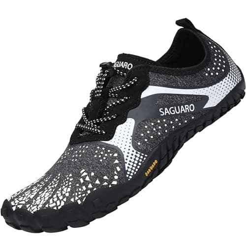 SAGUARO Mujer Hombre Barefoot Zapatillas Minimalistas Zapatillas de Trail Running Antideslizante Calzado Barefoot para Fitness Trekking Gym Hm Blanco,Gr.36