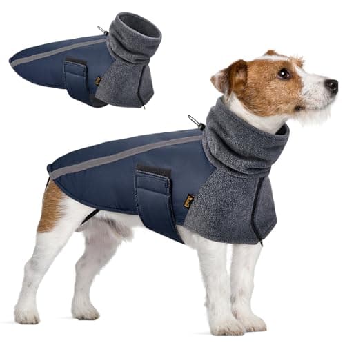 SlowTon Abrigo para Perro Invierno, Cálido Forro Polar para Exteriores con Bufanda De Cuello Alto, Rayas Reflectantes, Chaleco Resistente Al Viento, Juegos Suaves para Mascotas