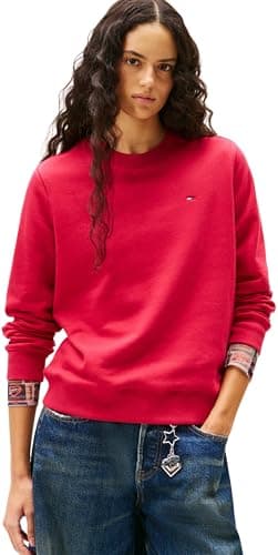 Tommy Jeans Jersey Mujer Crew Neck con Cuello Redondo, Rojo (Ruby Rhubarb), XXS