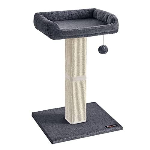 Feandrea Árbol para Gatos, Rascador de Felpa 40 x 30 cm, 71 cm de Altura, Columna con Sisal Tejido, Base de 45 x 40 cm, con Pompón, Gris Oscuro PCA022G01