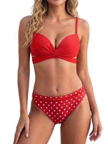 CUPSHE Conjunto de bikini para mujer con sujeción, parte superior cruzada, traje de baño de dos piezas, S