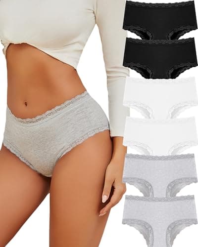 ALL OF SHE Pack de 6 Bragas Mujer Algodon Ropa Interior Mujer Braguitas Brasileñas Encaje Sexy De Talle Medio Transpirables Pack Múltiple M