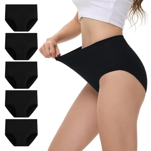 NUOZA Bragas Postparto Bragas Mujer Alta Reductora Algodon Culotte Mujer Ropa Interior Culotte Underwear Pack de 5 Cómodas y Suaves Negro XL
