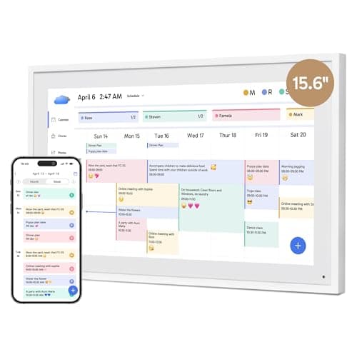 Dragon Touch Calendario digital de pared de 15.6 pulgadas, 1920 x 1080 FHD, calendario de pared electrónico, planificador familiar con memoria de 32 GB y soporte de pared, pantalla táctil, calendario
