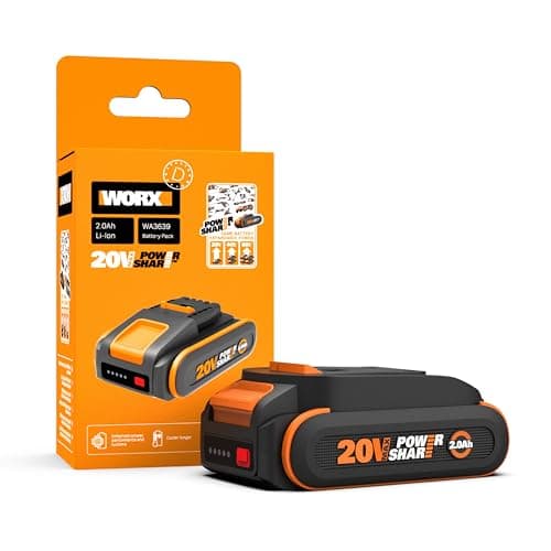 WORX WA3639 Batería 20V 2,0Ah PowerShare con Indicador de Carga LED, Compatible con Todas Las Herramientas WORX 20V, Celda de Alta Potencia