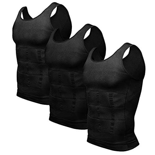 Odoland Camiseta Reductora Hombre Compresión Pack de 3 Camisetas Interior Chaleco Adelgazante para Hombre,Nergo,M