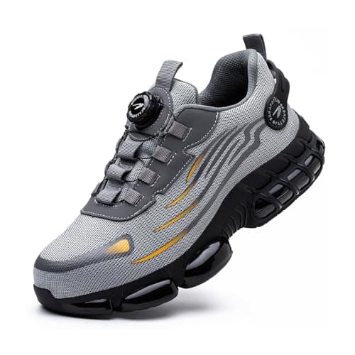 Zapatos de Seguridad para Hombre Mujer Zapatillas Ligeros Calzado Trabajo Comodo Antideslizante con Puntera de Acero Grey 37 EU