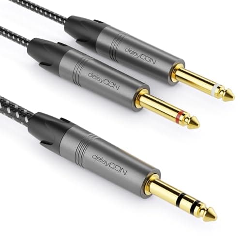 deleyCON 1m Jack de 6,3mm Estéreo a 2x 6,3mm Jack Mono Cable - Cable de Inserción Cable de Audio en Y Divisor Interfaz Digital Cable para Instrumentos para Guitarra, Amplificador, Micrófono
