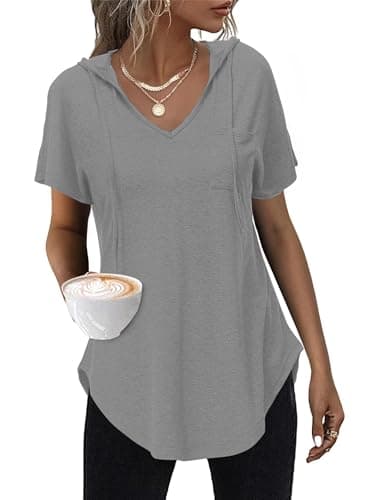 WNEEDU Camisetas Mujer Manga Corta Sudaderas con Capucha Verano tee T-Shirt Verano Hoodie Casual S-3XL