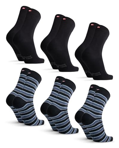 DANISH ENDURANCE Calcetines de Algodón Orgánico, Suaves, Transpirables, Hombre y Mujer, 6 Pack Multicolor (3x Negro, 3x Rayas Negras) 39-42