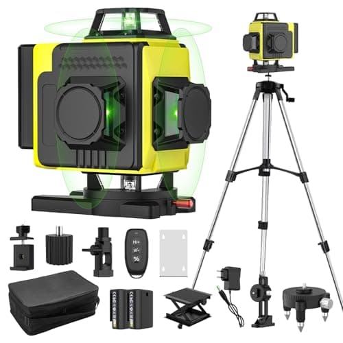 Nivel láser autonivelante 360° X 4, láser de construcción 4D con 16 líneas láser, modo de pulso para exteriores, 2 baterías, autonivelación, soporte rotativo, control remoto.（Con Tripode）