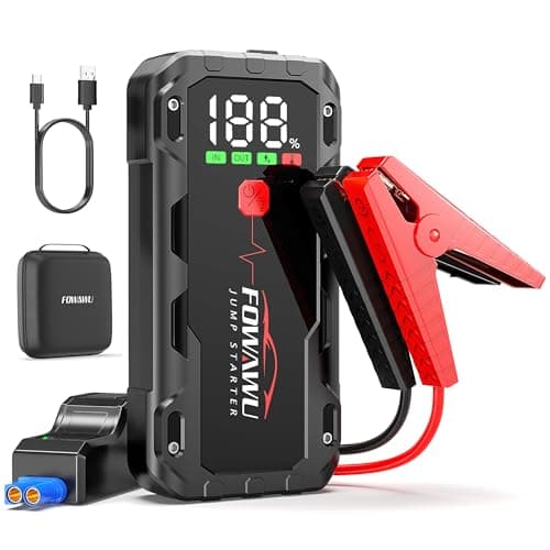 FOWAWU 7000A Arrancador de Baterias de Coche, 26800mAh Jump Starter(para 12L de Gasolina o 10L de Diésel) con Linterna LED de Emergencia, Espera Larga, Carga Rápida, QC 3,0