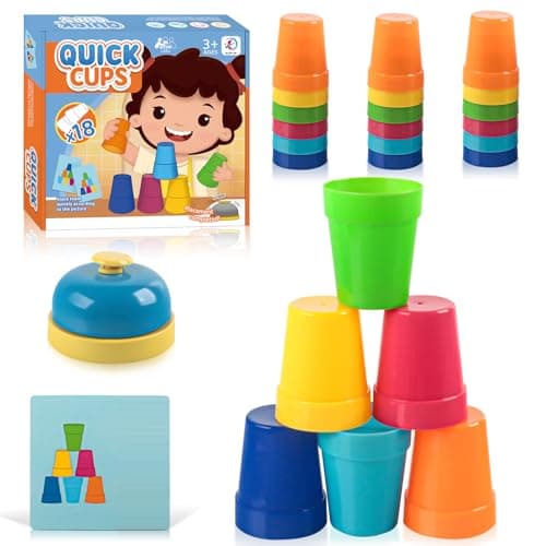 BGNXHYB Juego de tazas de apilamiento rápido, vasos apilables para entrenamiento con 18 tazas de velocidad, 54 tarjetas y 1 timbre, para niños