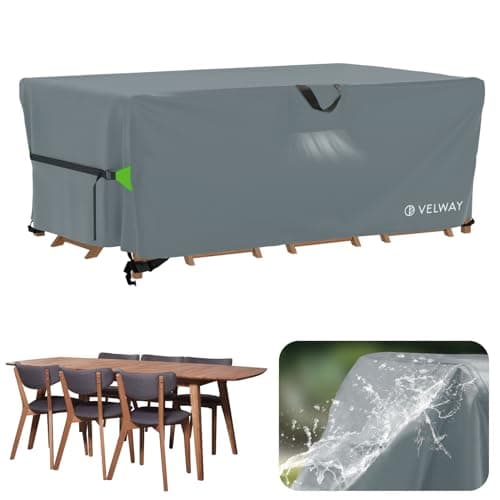 Velway Funda para Muebles de Jardín Impermeable - 180x120x74cm Funda Mesa Jardin de Exterior Cubierta Protectora a Prueba de Viento para Muebles de Jardín Rectangular - Gris