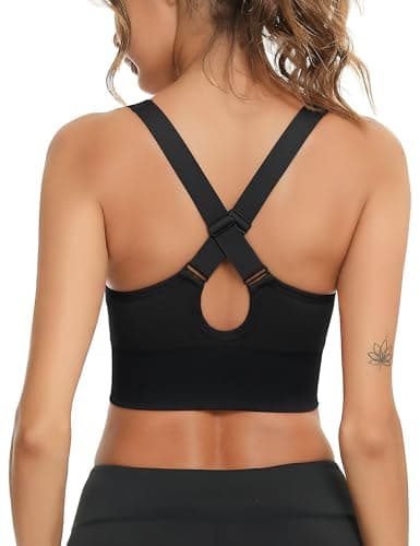 Litherday Sujetador Deportivo Mujer sin Aros y sin Costuras con Espalda Cruzada Push Up para Yoga, Running y Fitness Negro S