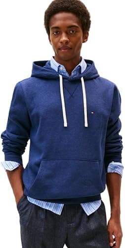 Tommy Hilfiger Hoodie Hombre Seasonal Fleece con Bolsillo Canguro, Azul (Heathered Blue), XS