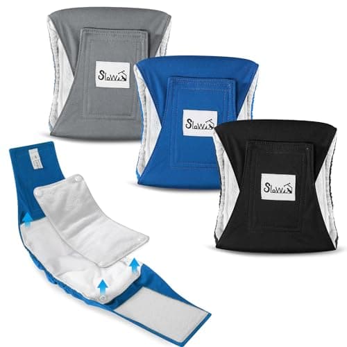 SlowTon 3 Pañales para Perros machos, Pañales Lavables Bandas para el Vientre para Perros machos y Cachorros Perritos, pañales Altamente absorbentes con Cierre Fuerte y Flexible, Paquete de 3