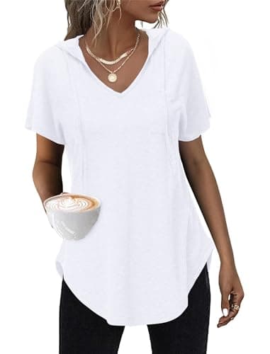 WNEEDU Camisetas Mujer Manga Corta Sudaderas con Capucha Verano tee T-Shirt Verano Hoodie Casual S-3XL