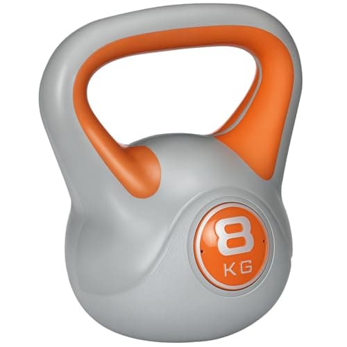 SPORTNOW Pesa Rusa 8 kg, Kettlebell Revestimiento de PU y Relleno de Arena, Mango Ancho, para Entrenamiento Culturismo, en Casa, Gimnasio, Naranja y Gris