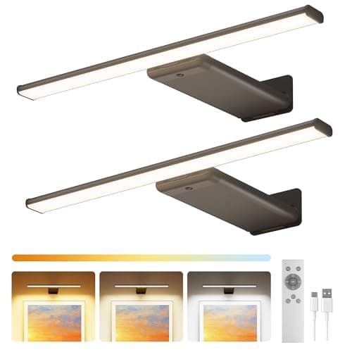 Iluminación de imagen inalámbrica, batería de 12000 mAh, lámpara de imágenes recargable con mando a distancia, lámpara de pared LED regulable para interiores para cuadros y pinturas, 3 temperaturas de
