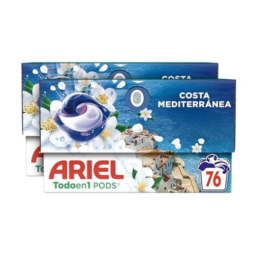 Ariel Todo en 1 PODS Brisa Marina Y Jazmín, Detergente Líquido Para Lavadora en Cápsulas, 76 Lavados, Edición Limitada Costa Mediterránea