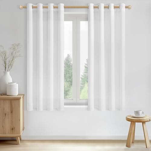 CUTEWIND Cortinas Blancas Cortas Translucidas Lino para Ventanas Cocina 140x175 CM Cortinas Salon Modernas 2 Piezas Cortina Blanca Visillo con Ojales para Dormitorio Comedor Habitacion